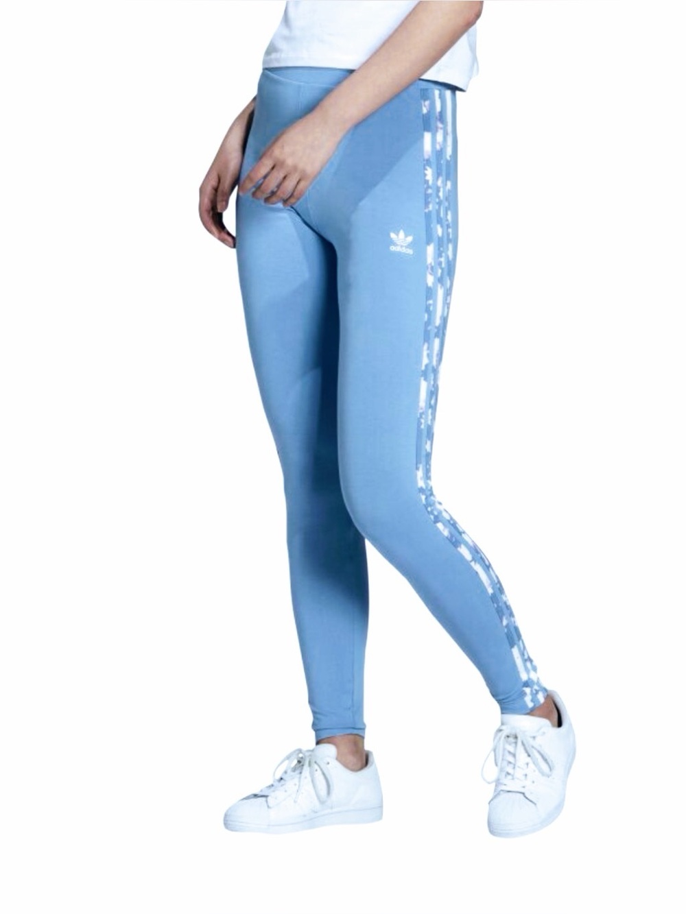 Women’s Adidas S Baby Blue Ambient Sky 3 Stripe Floral Sports Leggings H2040